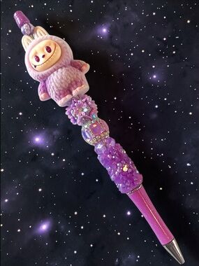 Purple handmade Labubu ballpoint pen for kids or adults